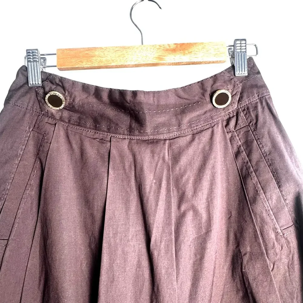 Tory Burch Women’s Brown Pleated Skirt Size 8 Pockets Gold Ring Detail